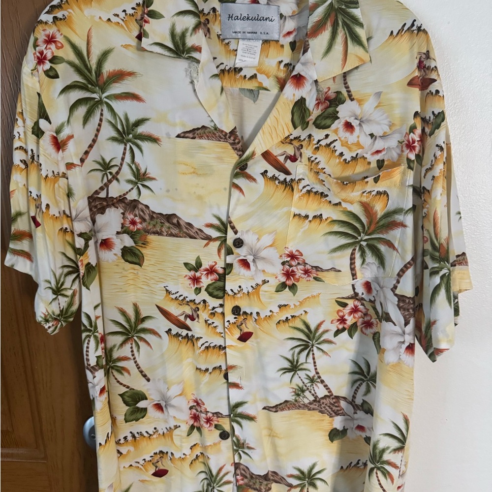 Men's Yellow Tropical Hawaiian Shirt with Surfer
